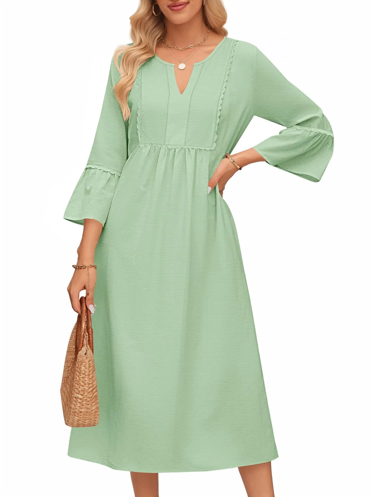 MEROKEETY V Neck Flowy Swing Loose Ruffle Vacation Dress