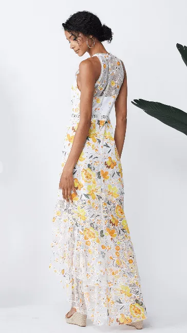 Minuet High-Low Yellow Daisy Maxi Dress