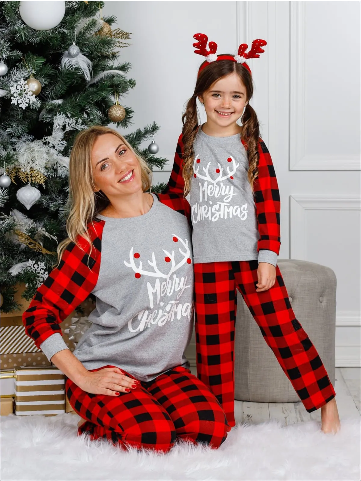 Mommy and Me Cozy Plaid Long Sleeve Holiday Pajamas