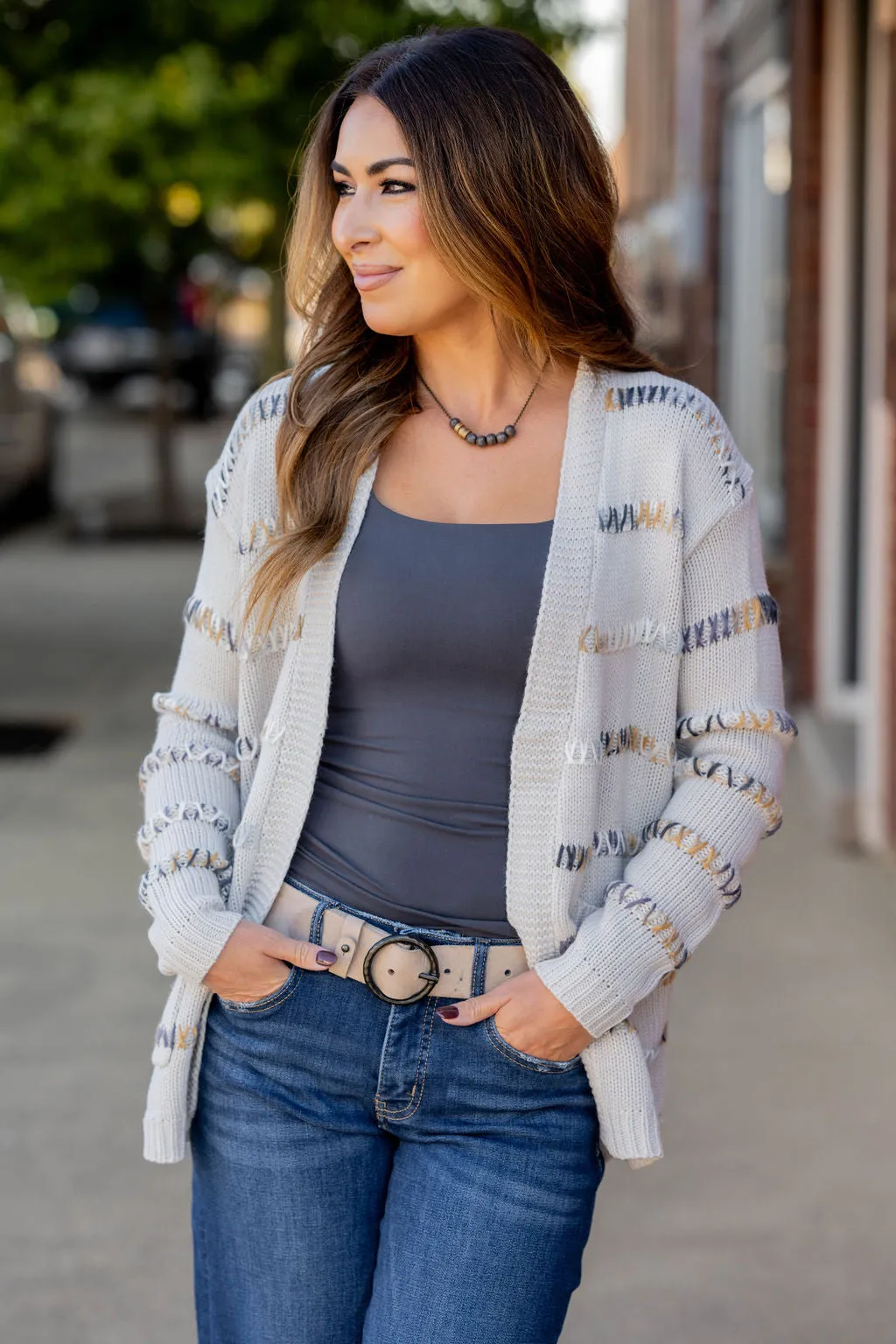 Multi Color Stitch Accented Cardigan