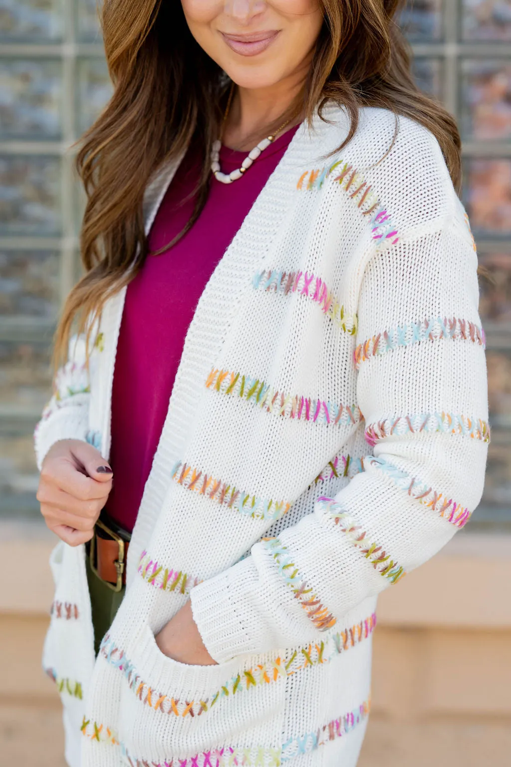 Multi Color Stitch Accented Cardigan