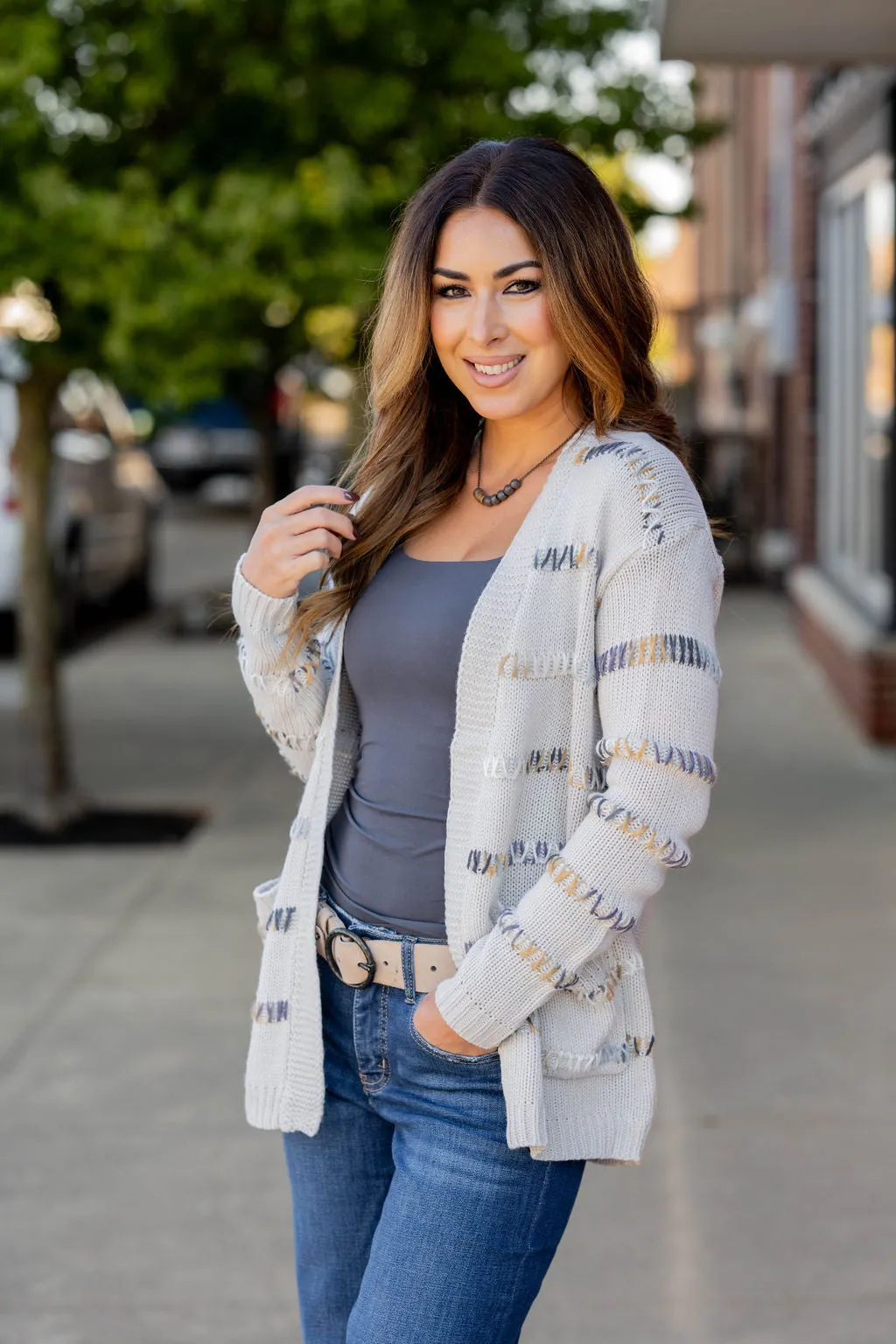 Multi Color Stitch Accented Cardigan