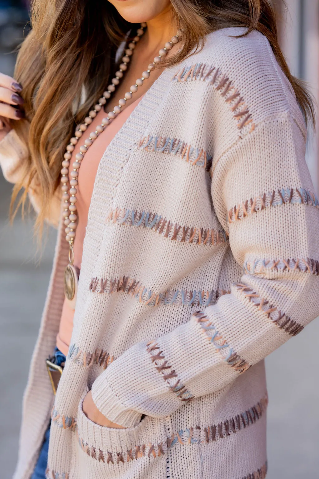 Multi Color Stitch Accented Cardigan