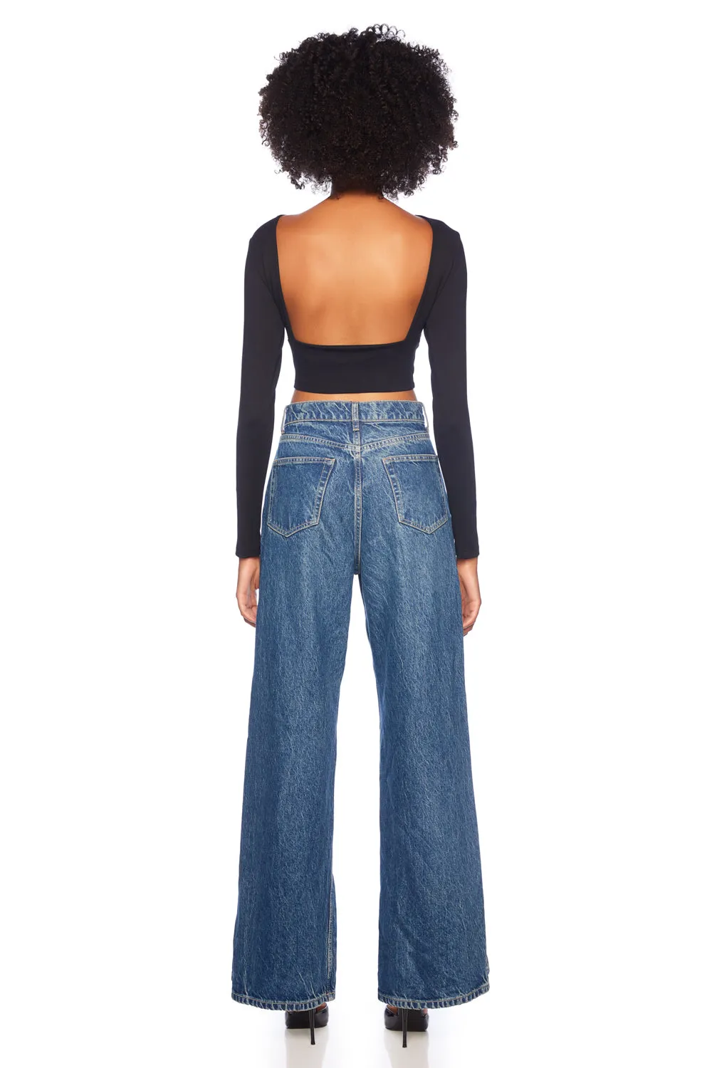 open back crop (at waist)