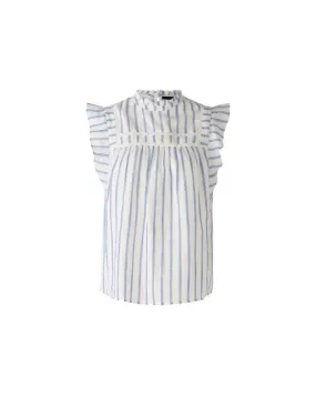 Oui Stripe Ruffle Cap Sleeve Top