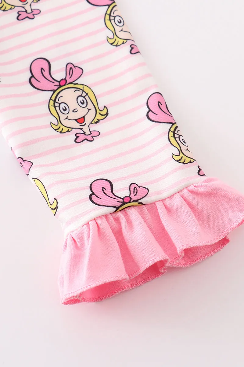 Pink stripe character girl pajamas set