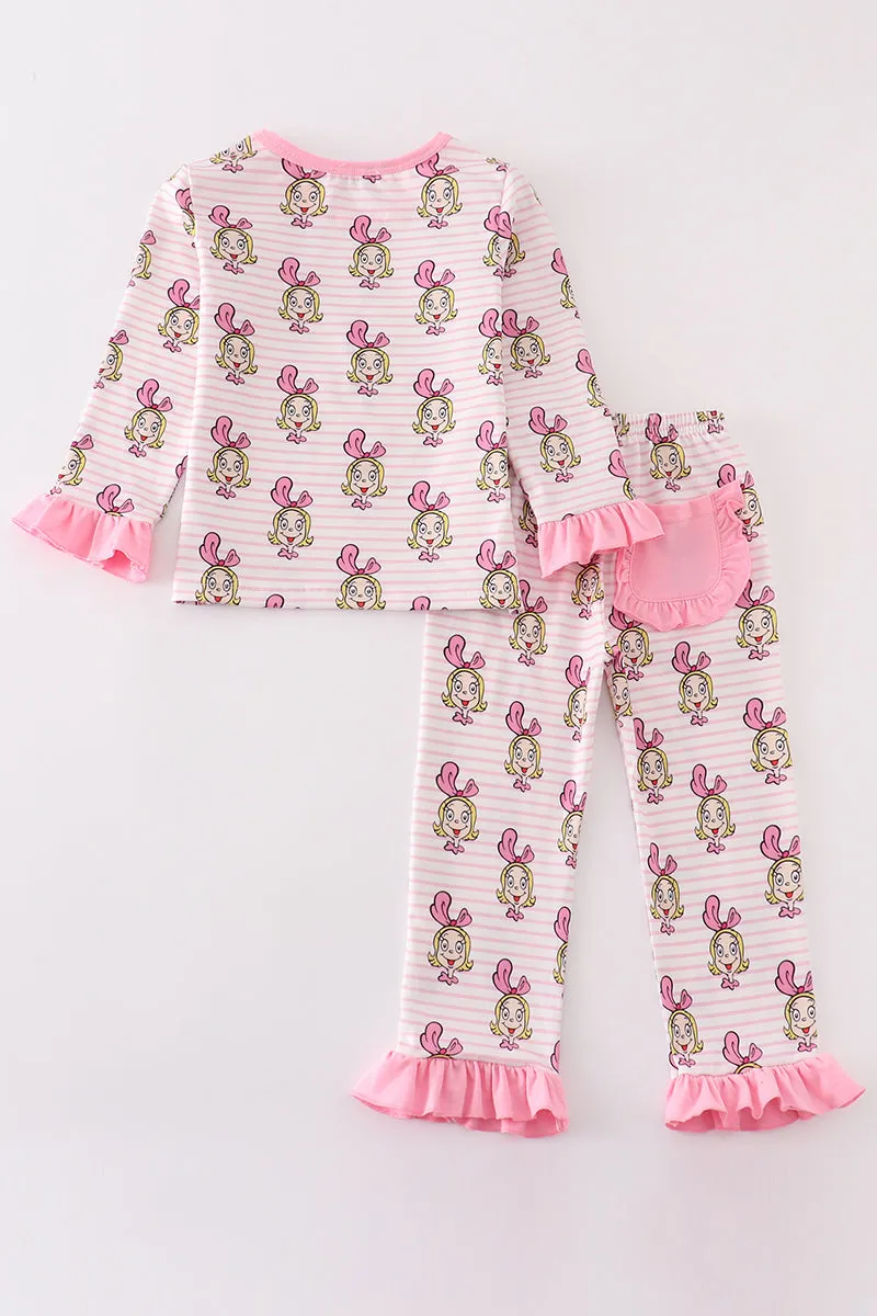 Pink stripe character girl pajamas set