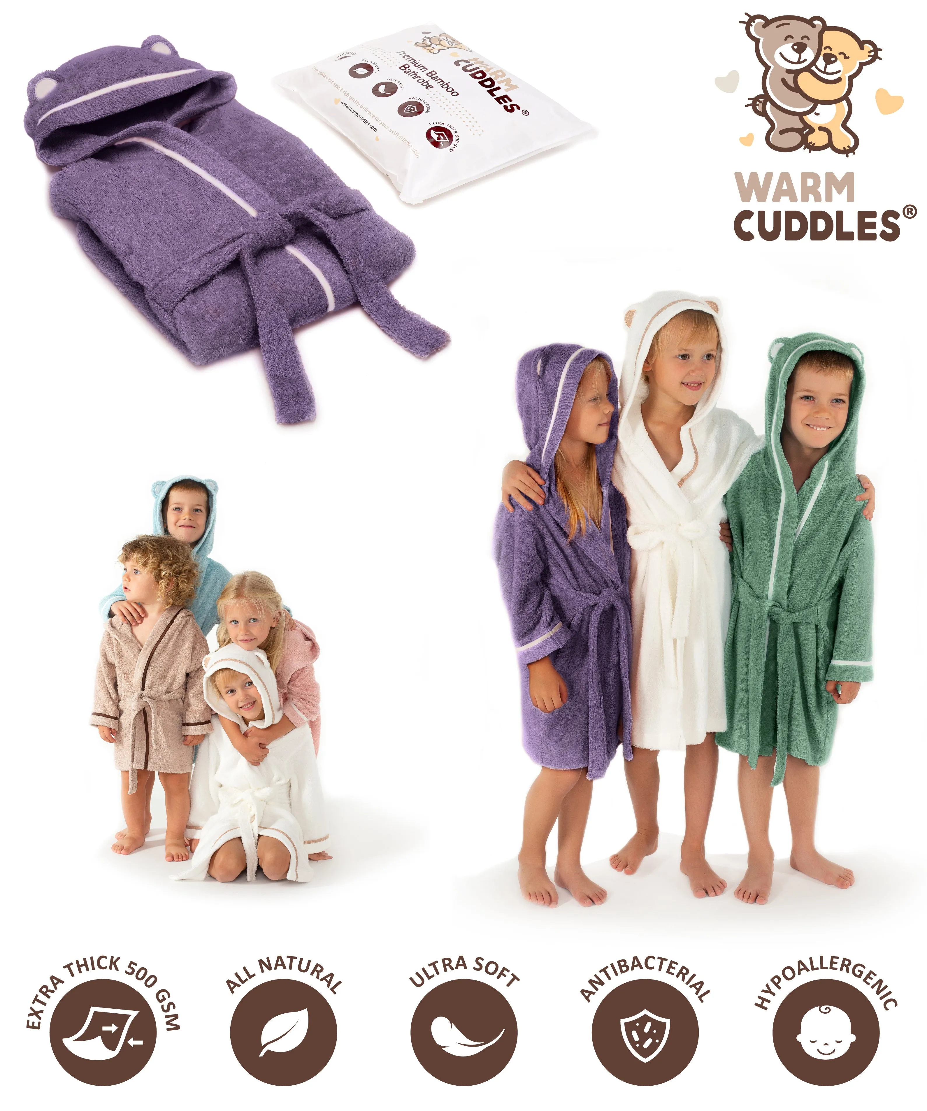 Premium Soft Bamboo Bathrobe for Baby, Toddler and Kid (Purple)