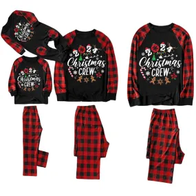 "2024 Christmas Crew" Text Print Black & Red Plaid Christmas Matching Pajamas