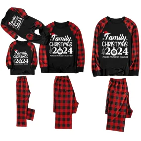 "Family Christmas 2024" Text Print Black & Red Plaid Family Matching Pajamas