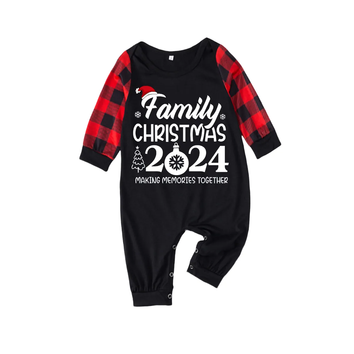 "Family Christmas 2024" Text Print Black & Red Plaid Family Matching Pajamas