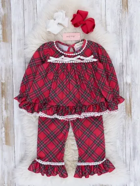 Red & Black Tartan Ruffle Pajamas