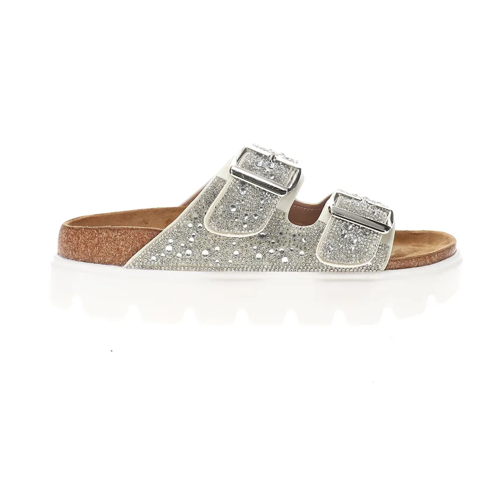 Rumor Has It Rhinestone Slide Platform Sandals