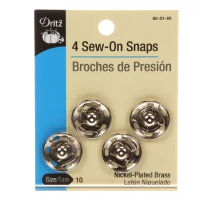 Sew On Snaps -  Size 10 in Nickel