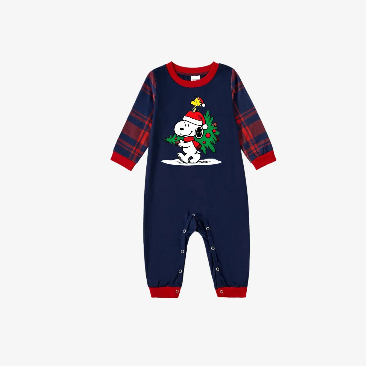 Snoopy Dog Printed Blue and Red Plaid Christmas Family Pajama Set