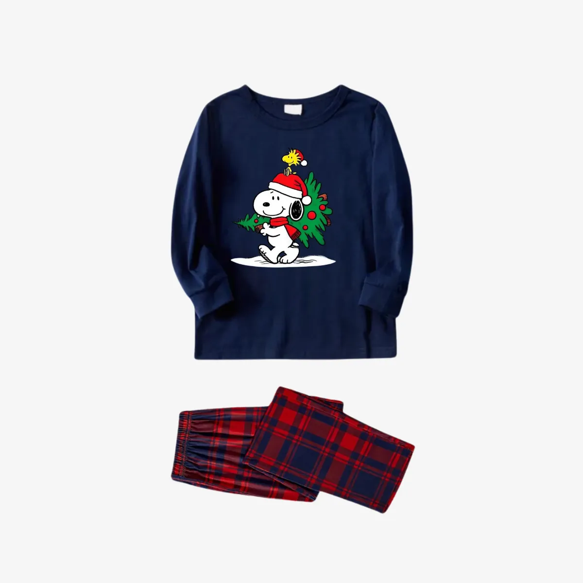 Snoopy Dog Printed Blue and Red Plaid Christmas Family Pajama Set