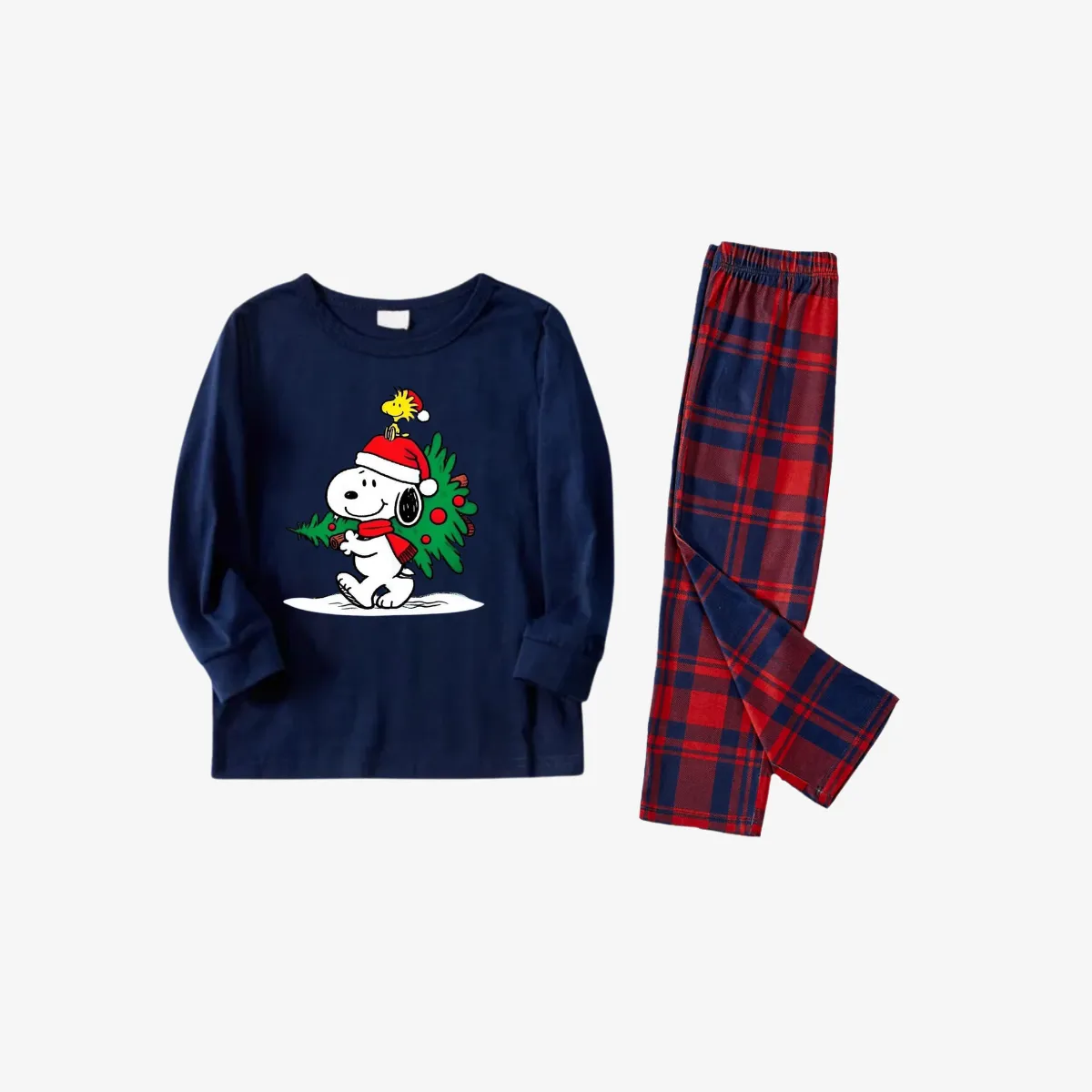 Snoopy Dog Printed Blue and Red Plaid Christmas Family Pajama Set