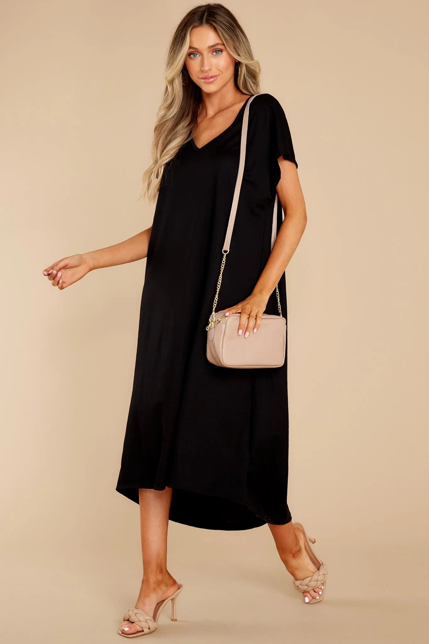 Soft Steps Black Midi Dress