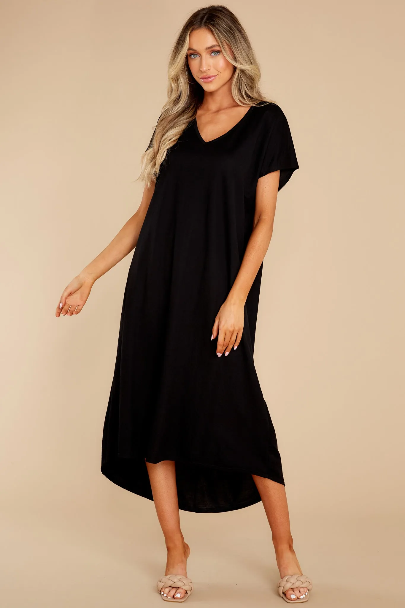 Soft Steps Black Midi Dress