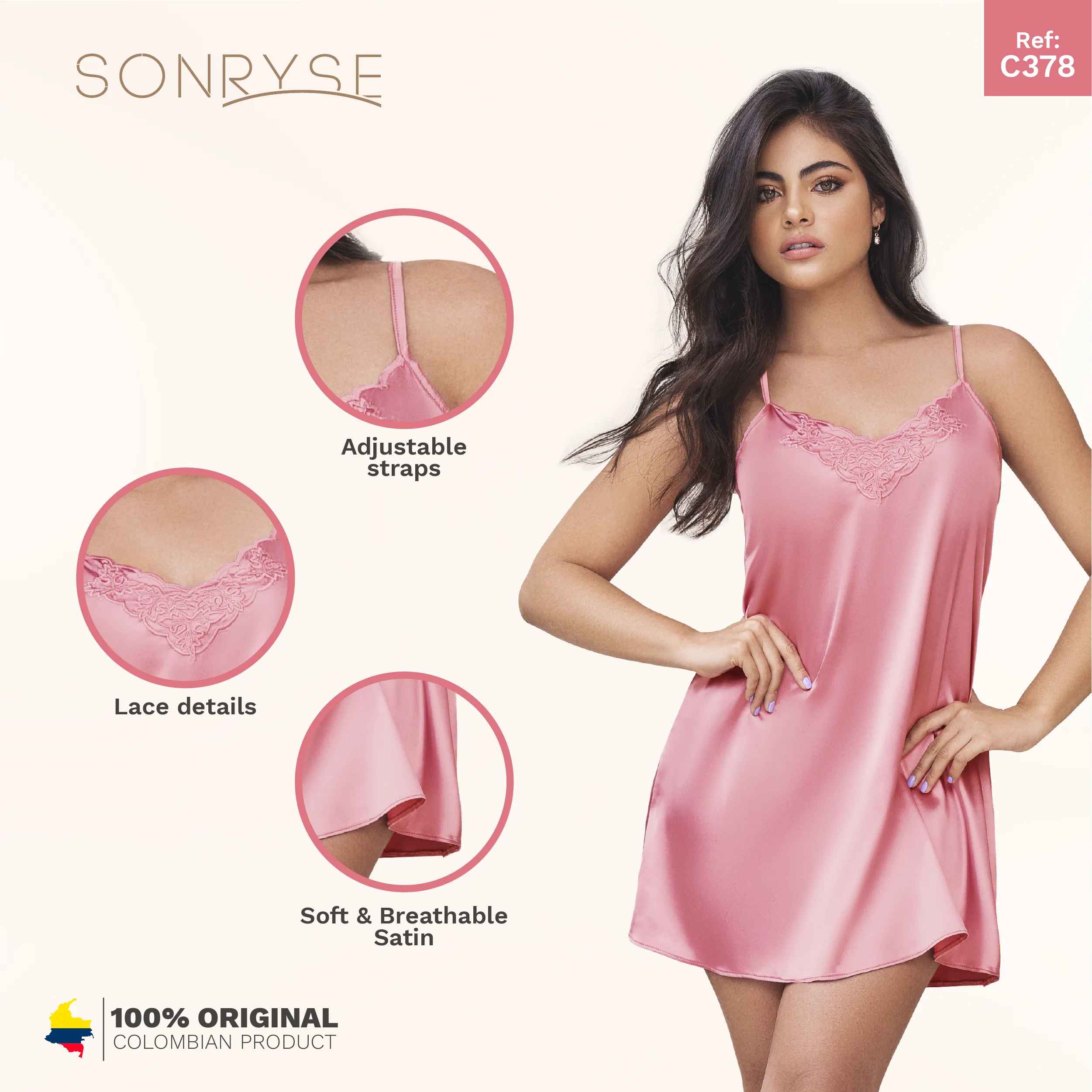 SONRYSE 378 | Women's Satin Dress Silk Robes with Lace Details | Daily Use