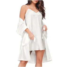 SONRYSE 378 | Women's Satin Dress Silk Robes with Lace Details | Daily Use