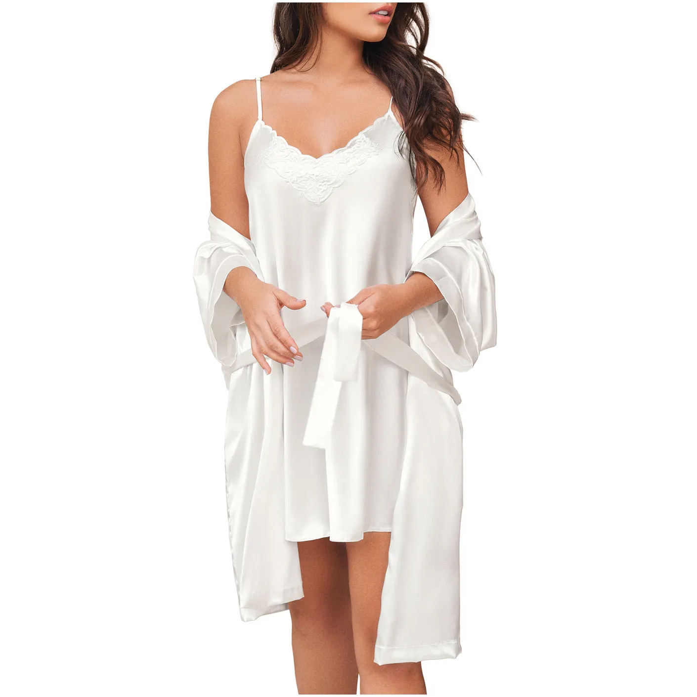 SONRYSE 378 | Women's Satin Dress Silk Robes with Lace Details | Daily Use