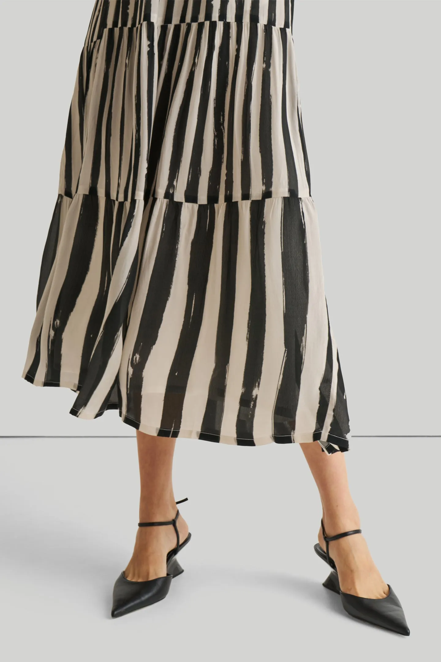 Strappy Tiered Maxi Dress in Black Stripes