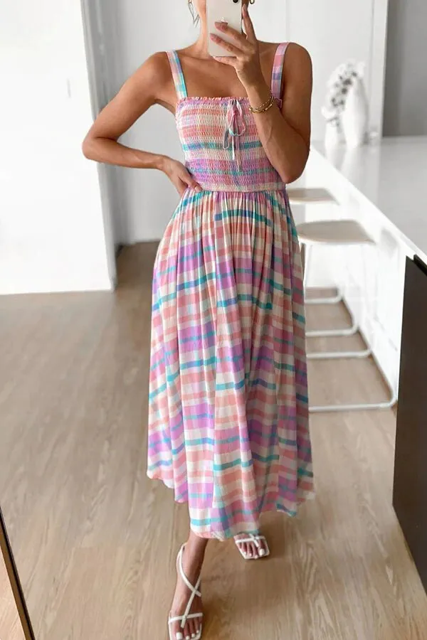 Stripe Shirred Bust Maxi Dress