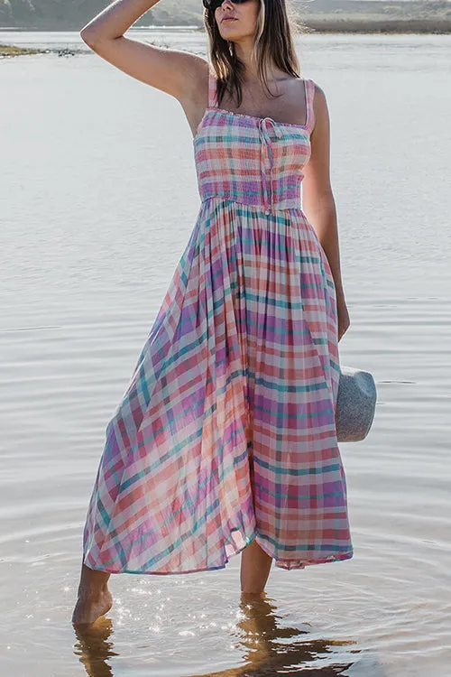 Stripe Shirred Bust Maxi Dress