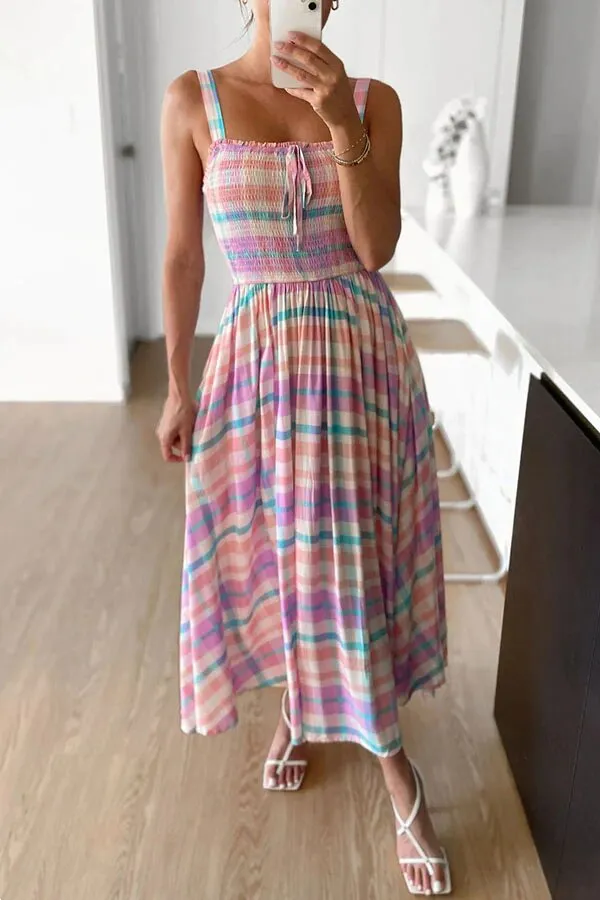 Stripe Shirred Bust Maxi Dress