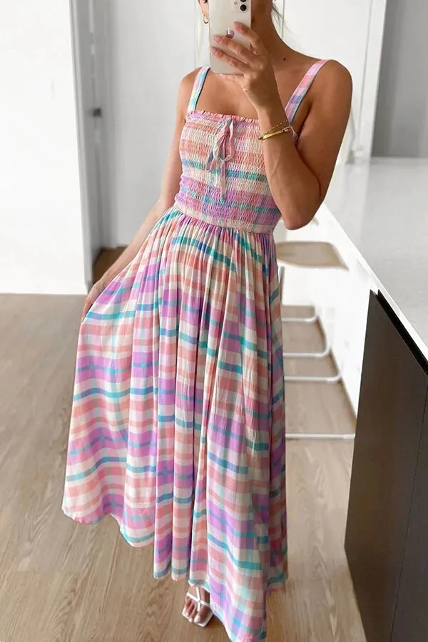 Stripe Shirred Bust Maxi Dress