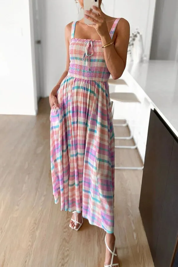 Stripe Shirred Bust Maxi Dress