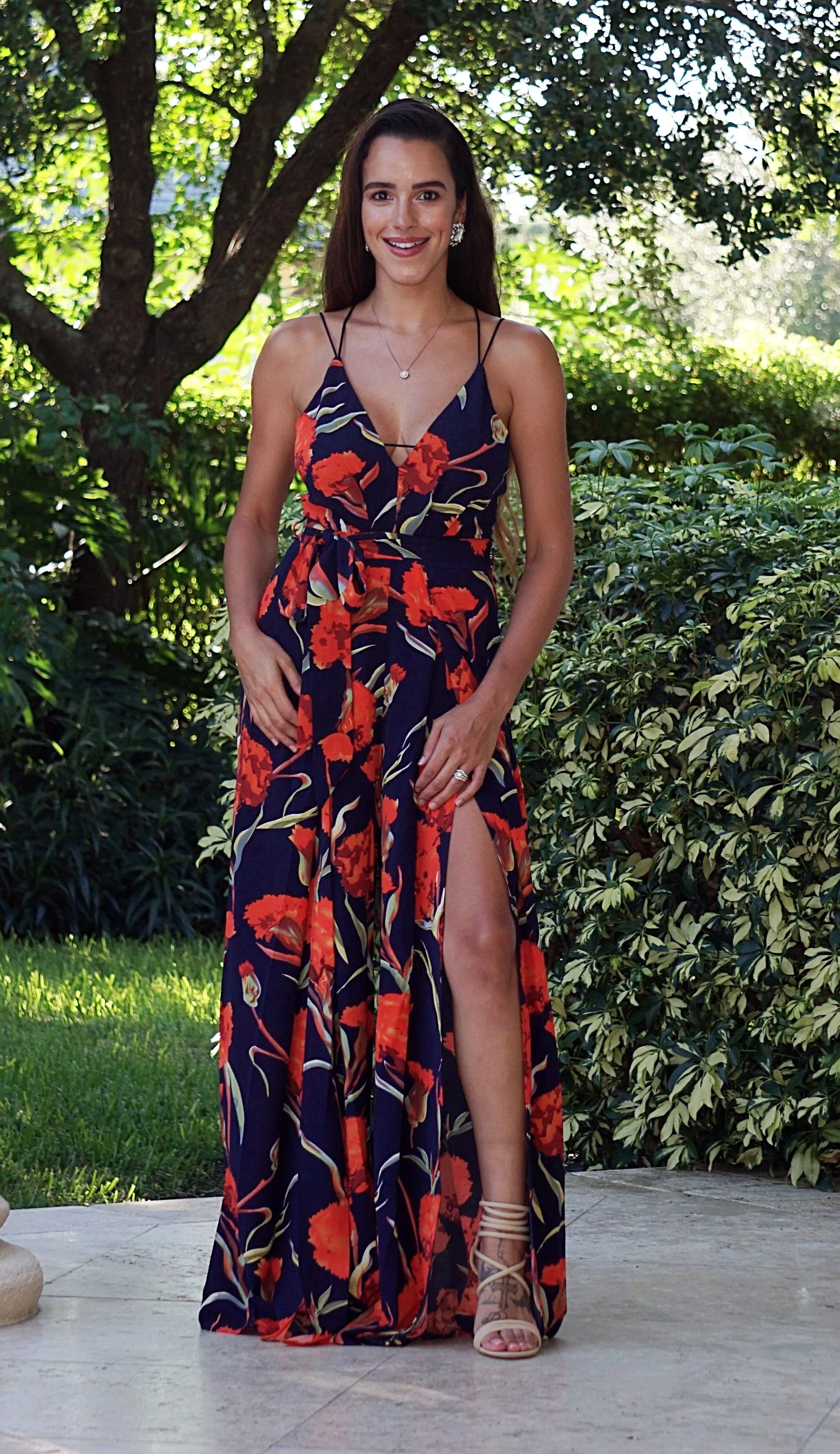 Sweet Center Slit Jumpsuit - Navy Roses