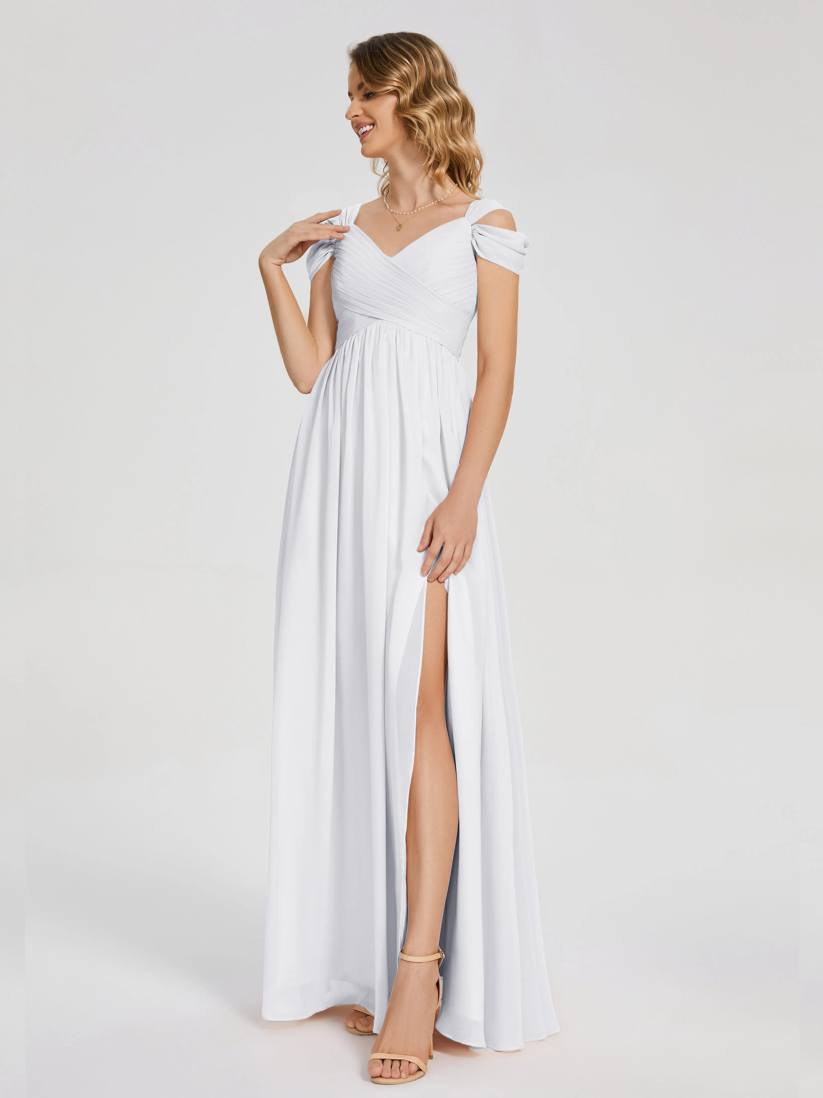 White Bridesmaid Dress Uk Charlee Flowy Split Chiffon Bridesmaid Dresses