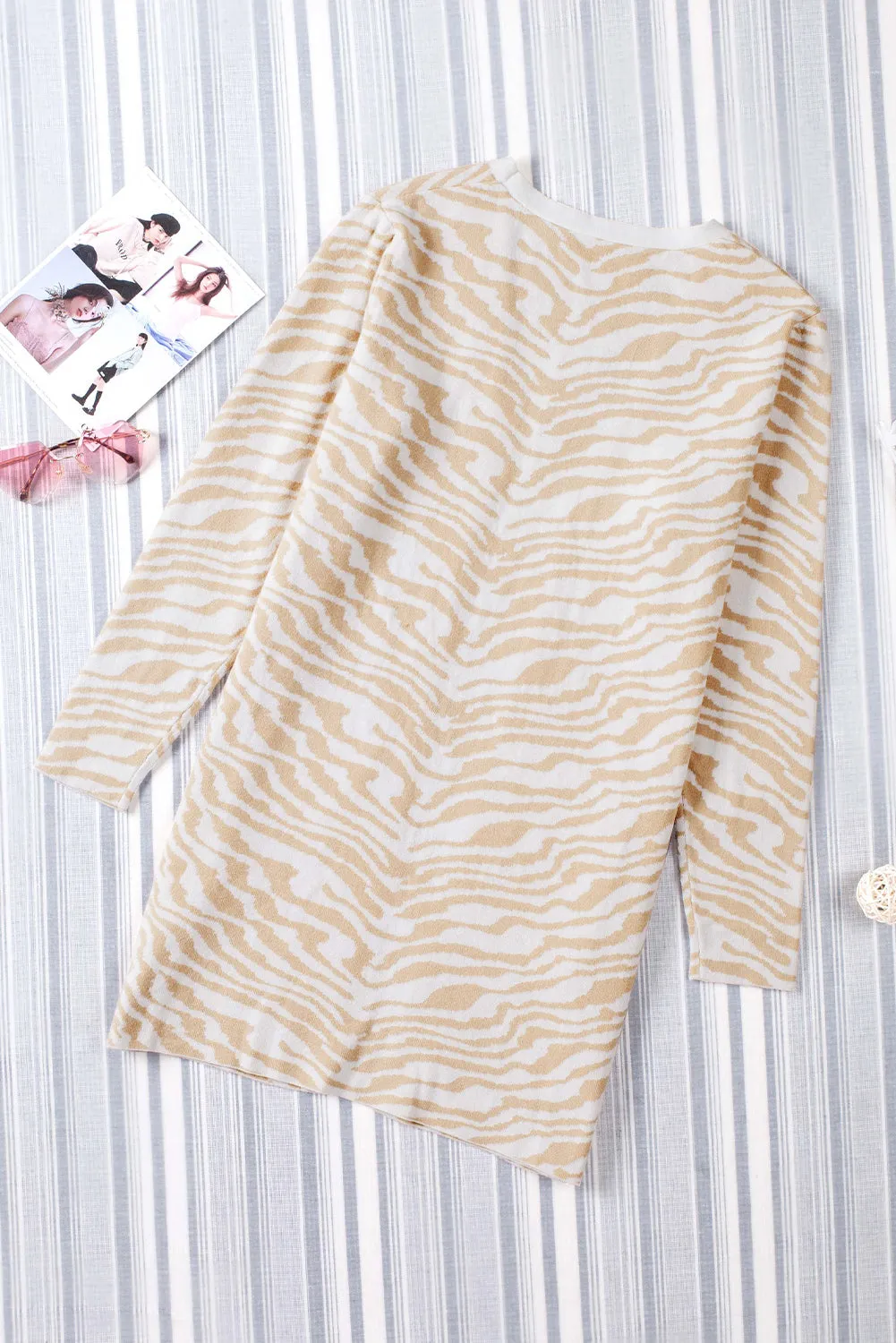 Women's Zebra Print Open Front Long Cardigan