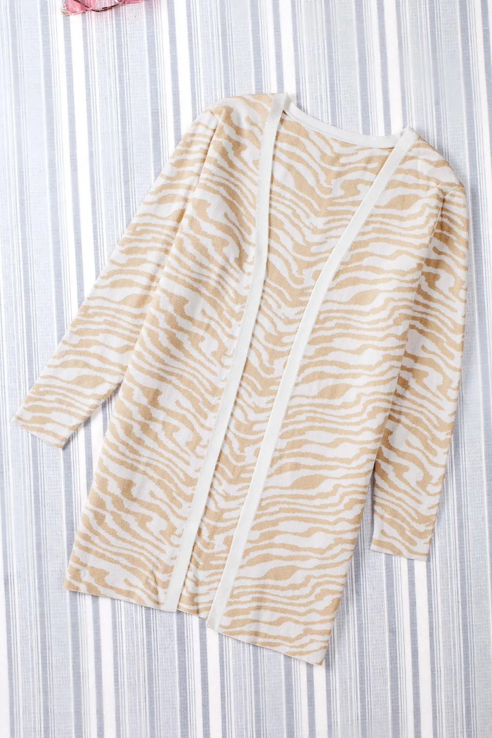 Women's Zebra Print Open Front Long Cardigan