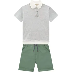 Woven Shirt and Short Set - Grey Ice Melange