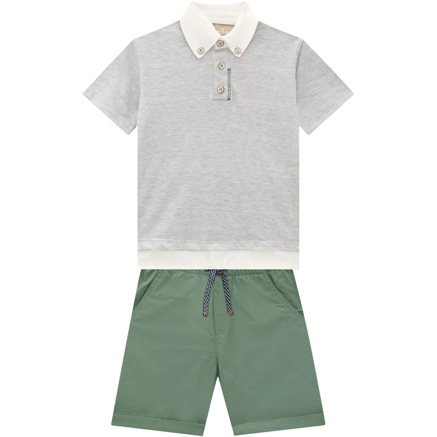 Woven Shirt and Short Set - Grey Ice Melange