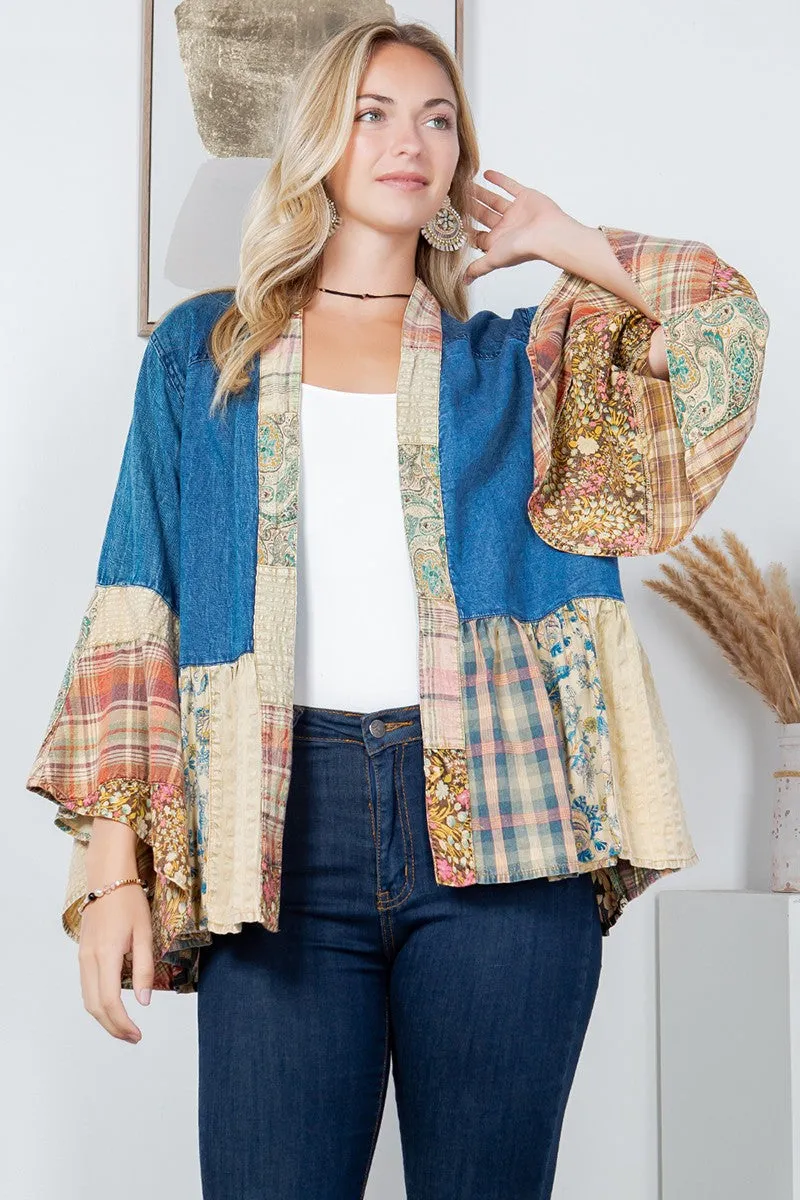 Young Threads Open Front Western Boho Kimono in Denim