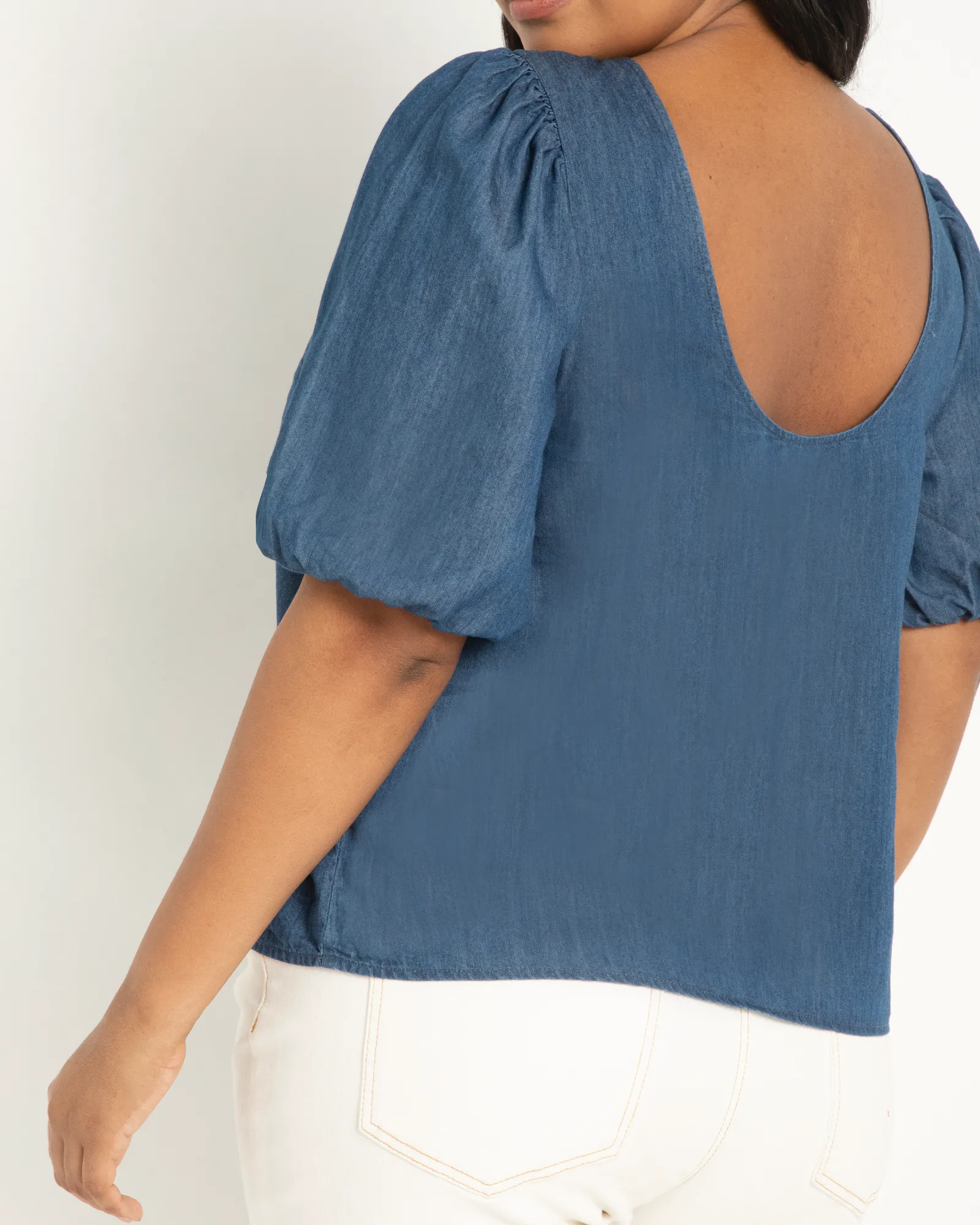 Zelda Denim Puff Sleeve Top | Medium Wash