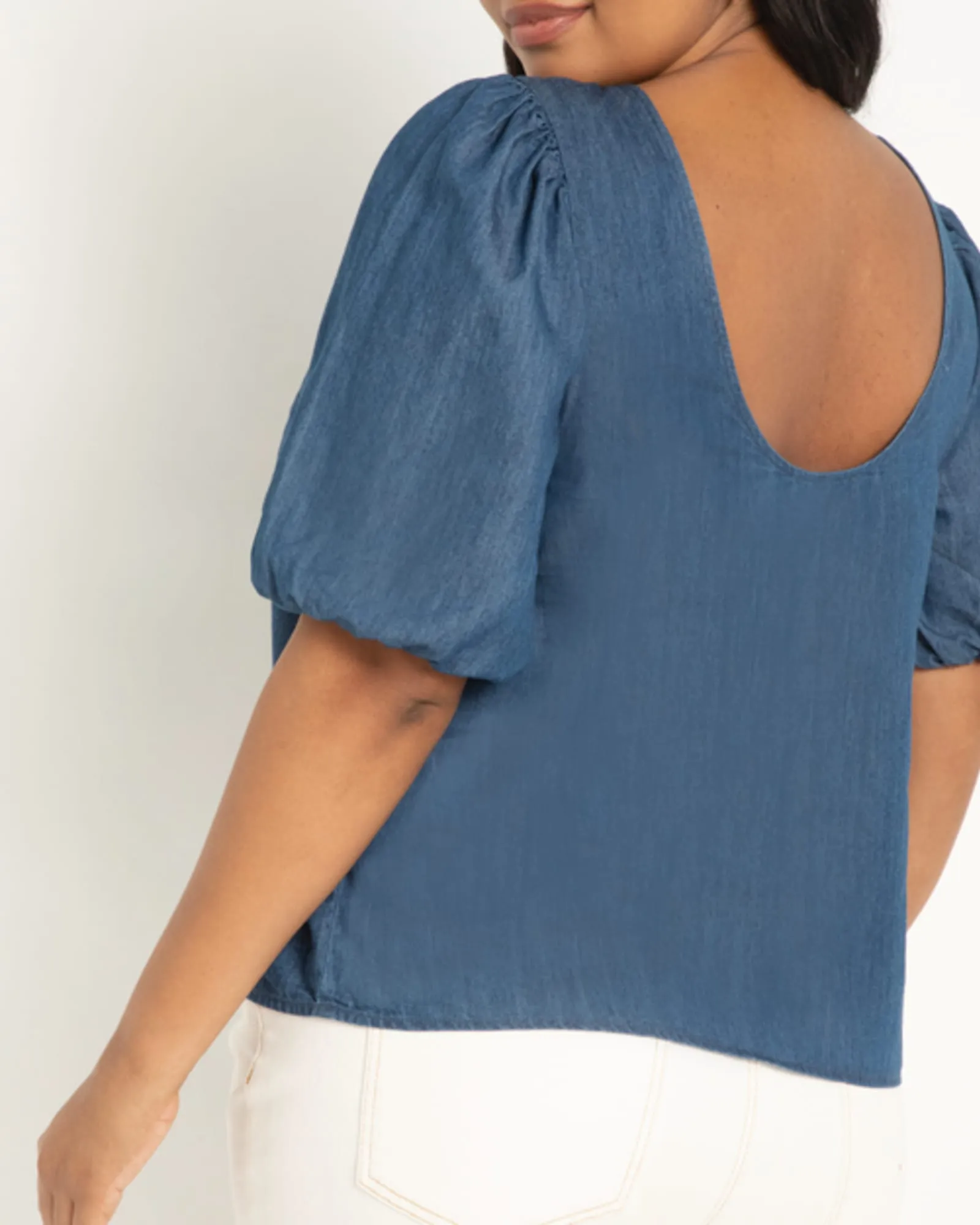 Zelda Denim Puff Sleeve Top | Medium Wash